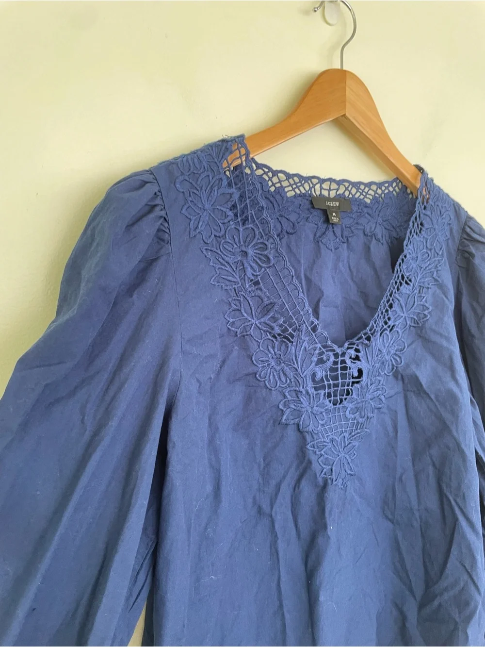 J Crew V-neck Top with Eyelet Trim in Dark Blue M Medium BL038 Lace Peasant Top